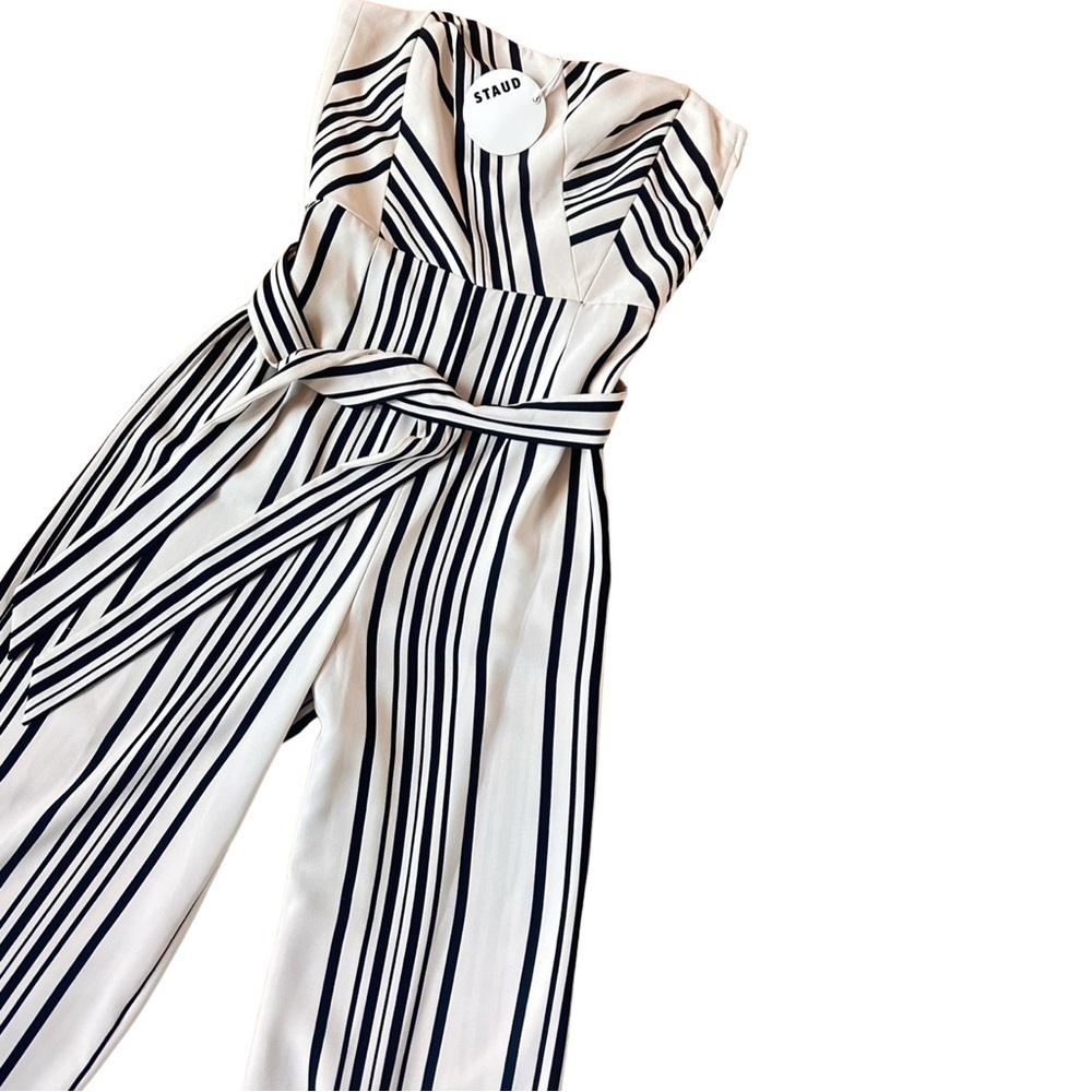STAUD Black and White Striped Jumpsuit - Picture 2 of 7